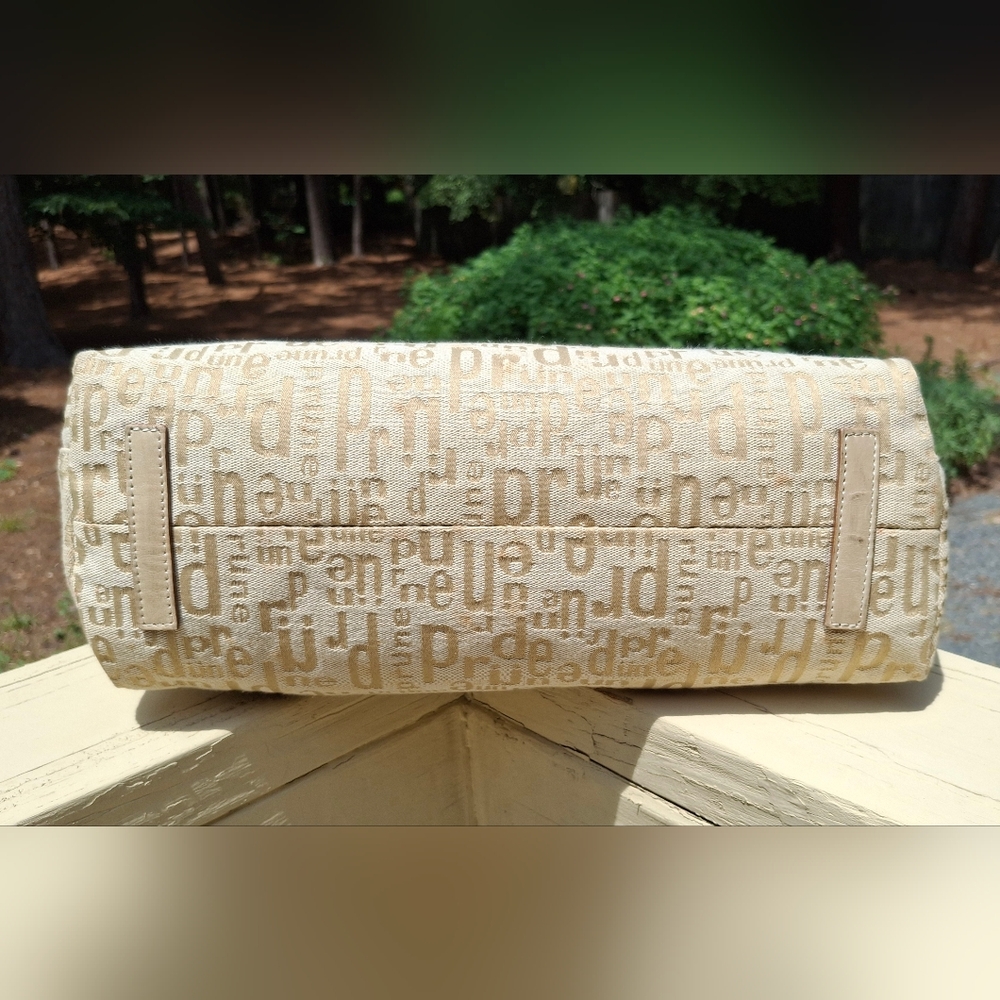 Prune Logo Print Soft Cream/Tan Canvas & Tan Leather Trim Shoulder Bag - Picture 8 of 15